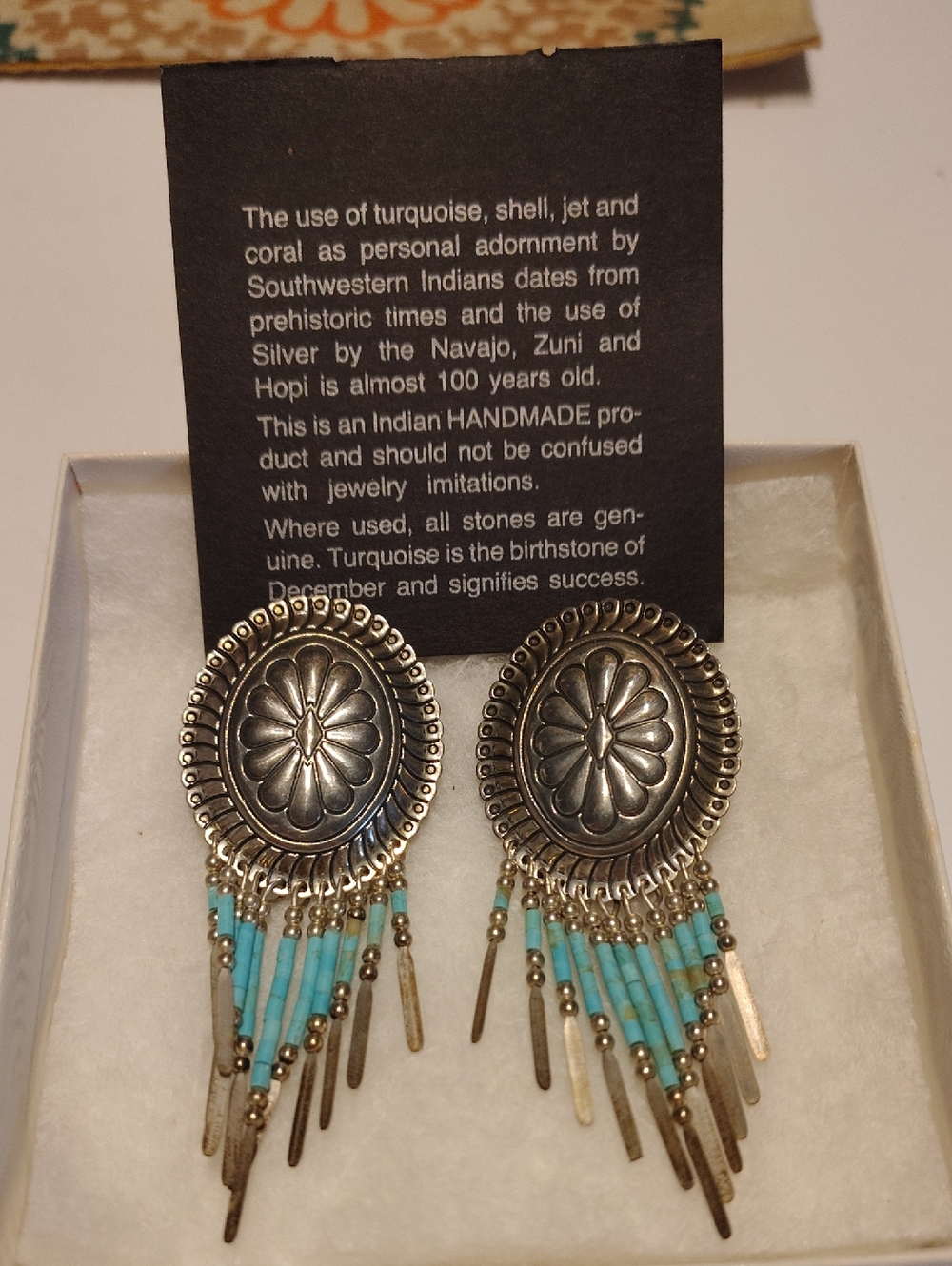 Handmade Sterling Silver Turquoise Indian Earrings
